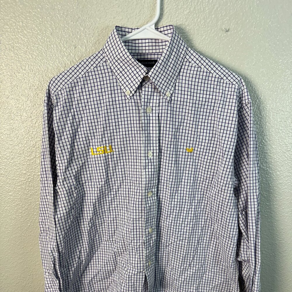 Southern Marsh Button Down Purple Shirt LSU Plaid Long Sleeve Men's Medium